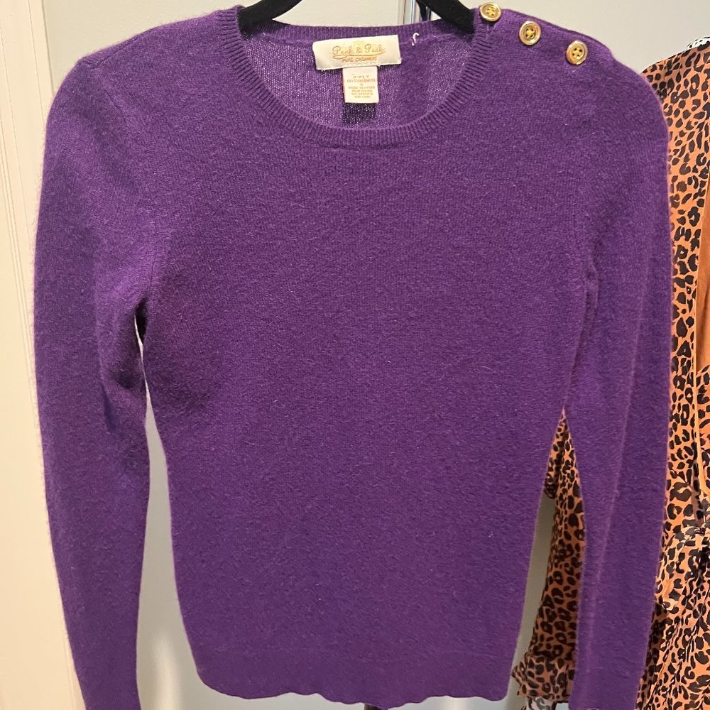 Purple Cashmere Sweater with Gold Button Detail